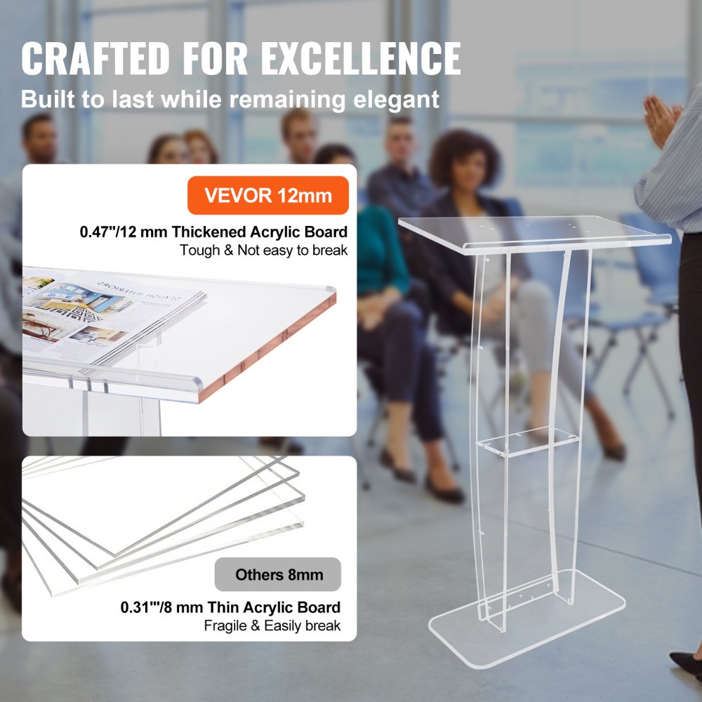 010375552707 - Clear Acrylic Podium for Versatile Presentations
