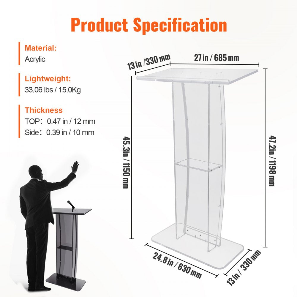 010375552707 - Clear Acrylic Podium for Versatile Presentations