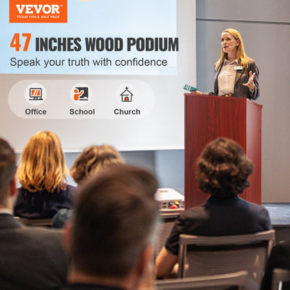 010140331854 - Mobile 47-Inch Podium Stand with Lockable Wheels and Storage