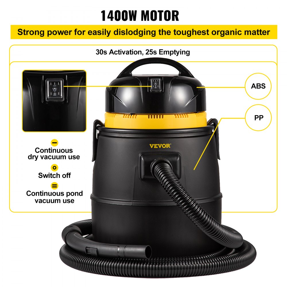 VV-PVC-INTER - 1400W VEVOR Pond Vacuum with 4 Nozzles & Easy Assembly