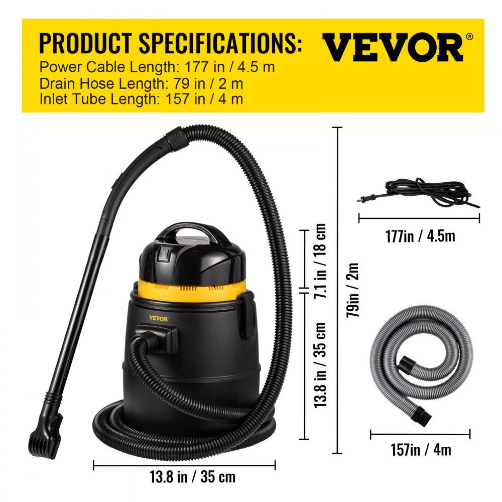 VV-PVC-INTER - 1400W VEVOR Pond Vacuum with 4 Nozzles & Easy Assembly