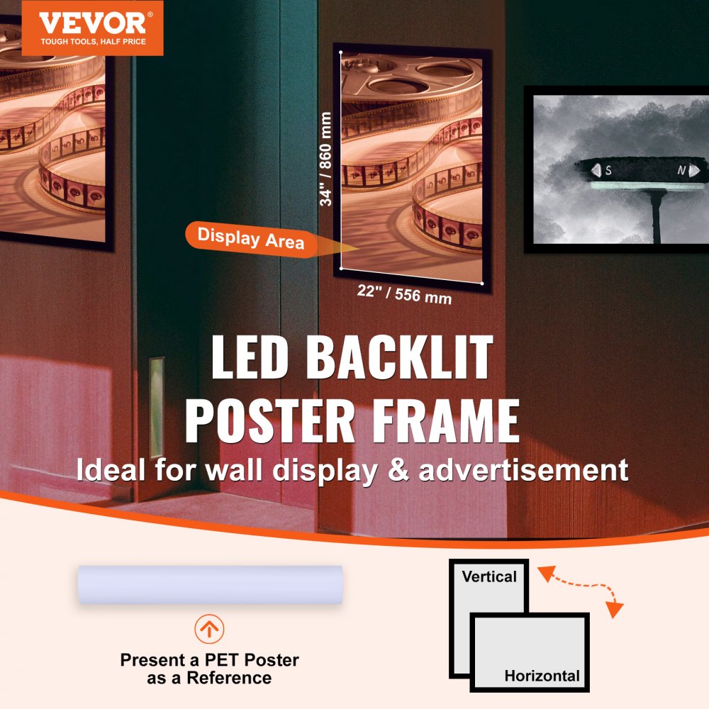 1530-2 - 34.4" x 22.4" Black LED Poster Frame with Magnetic Design