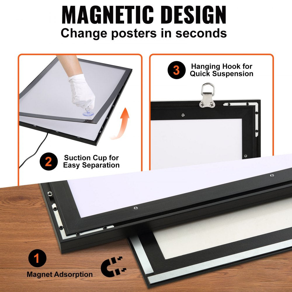 1530-2 - 34.4" x 22.4" Black LED Poster Frame with Magnetic Design