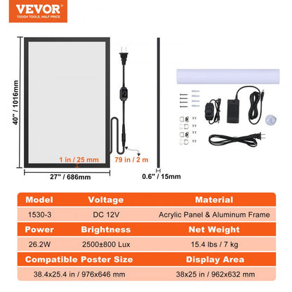1530-3 - 27"x40" VEVOR LED Poster Frame for Stunning Displays