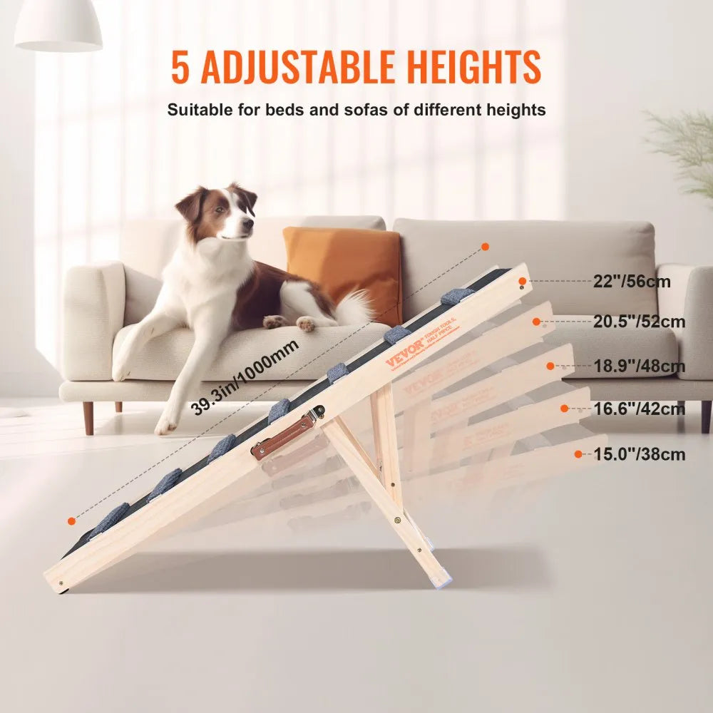 ZSJJ001 - Adjustable 39.3" Wooden Dog Ramp for Easy Access