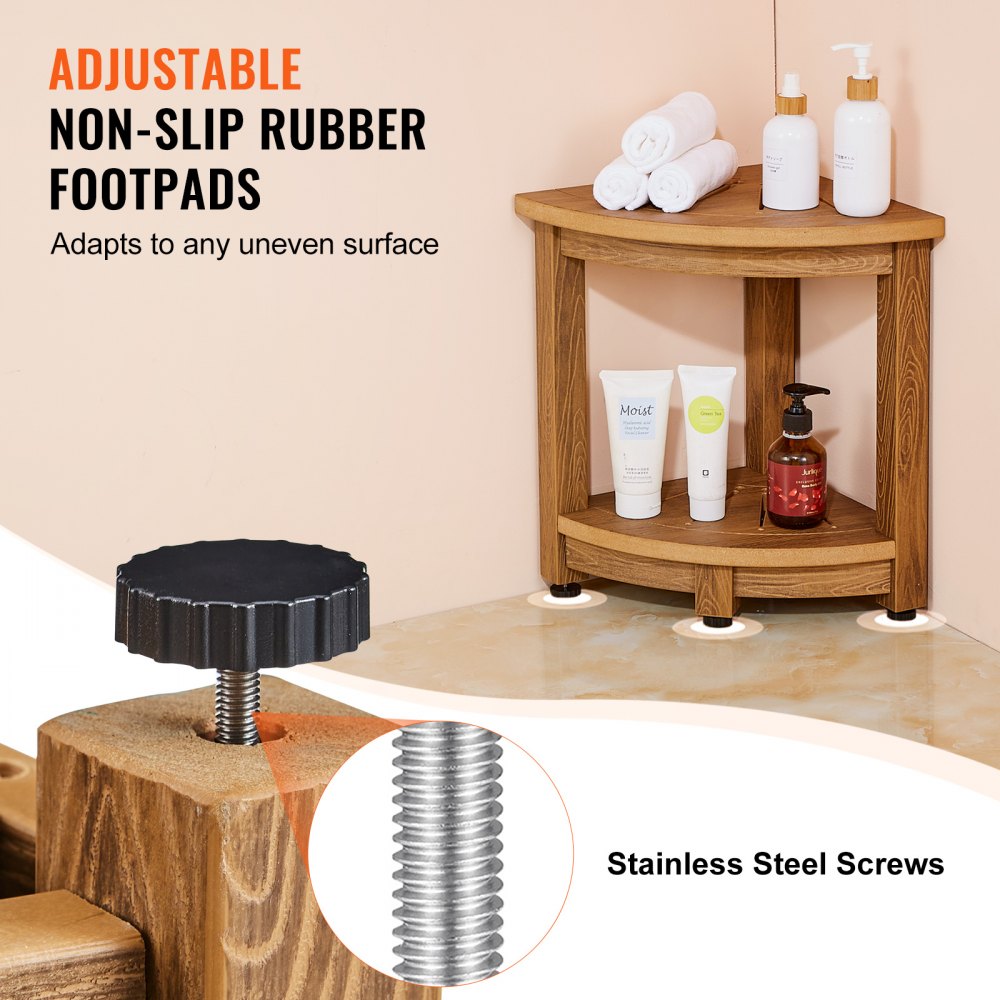 WS-SS001 - Elegant Corner Shower Bench with Adjustable Foot Pads and Storage