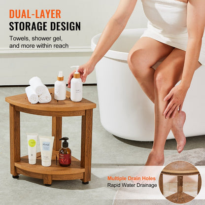 WS-SS001 - Elegant Corner Shower Bench with Adjustable Foot Pads and Storage