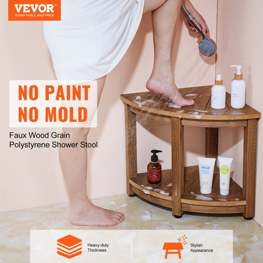 WS-SS002 - 17.72" Water-Resistant Corner Shower Bench with Adjustable Feet