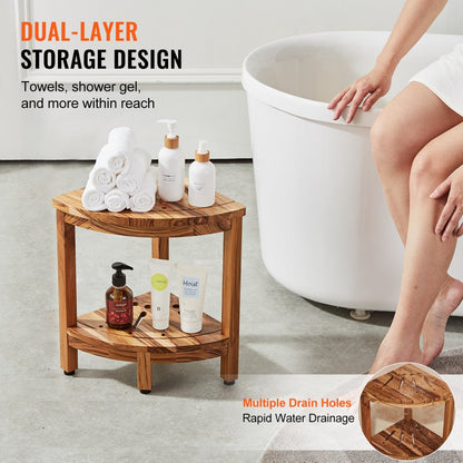 TE23K1001 - Durable 17" Teak Corner Shower Bench with Elegant Design