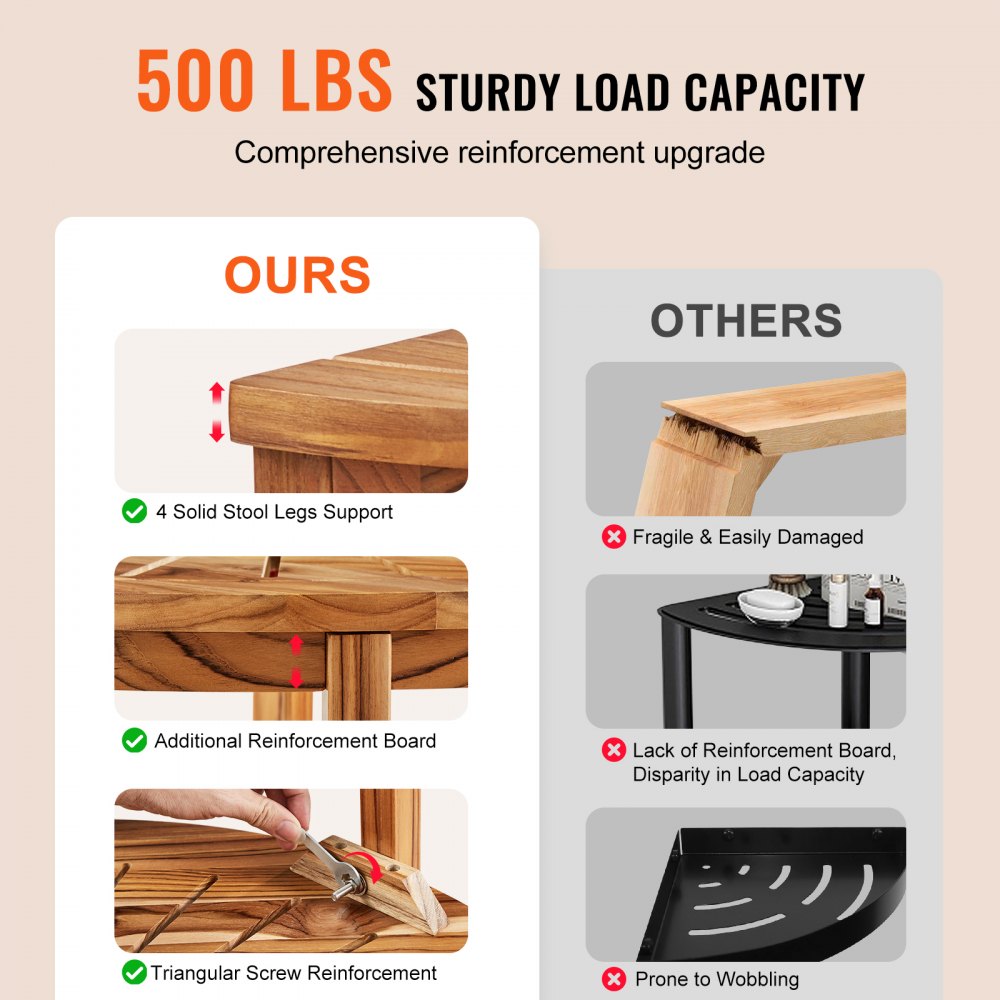 TE23K1002 - 18.5" Teak Corner Shower Bench with Storage and Drainage Holes