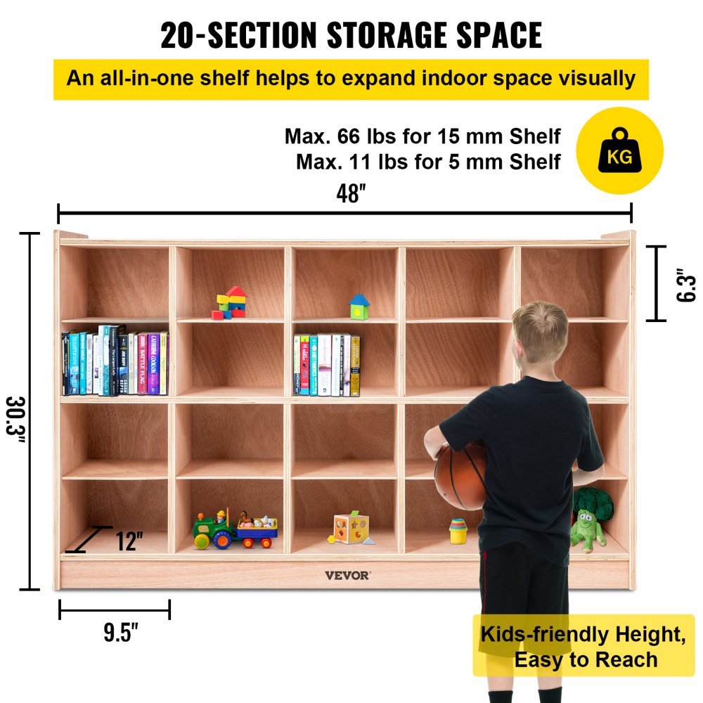 20 Grids - Mobile 48" Kids Storage Cabinet for Toys & Books