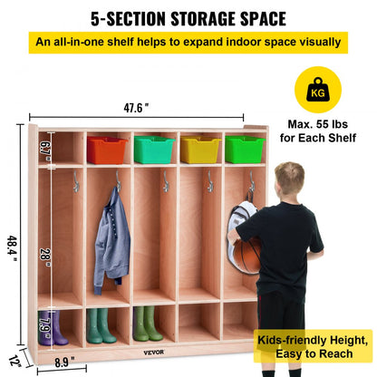 IVY-VVR-002 - Safe 5-Section Plywood Lockers for Kids' Organization