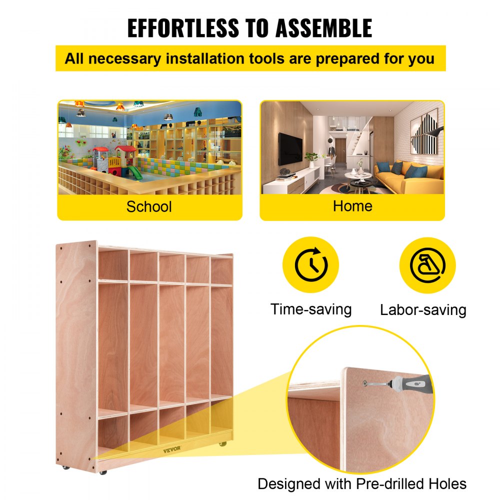IVY-VVR-002 - Safe 5-Section Plywood Lockers for Kids' Organization