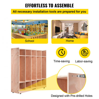 IVY-VVR-002 - Safe 5-Section Plywood Lockers for Kids' Organization