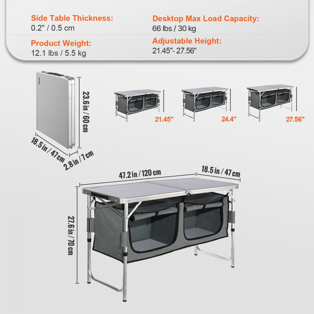 010224020947 - Lightweight Aluminum Camping Table with Adjustable Heights