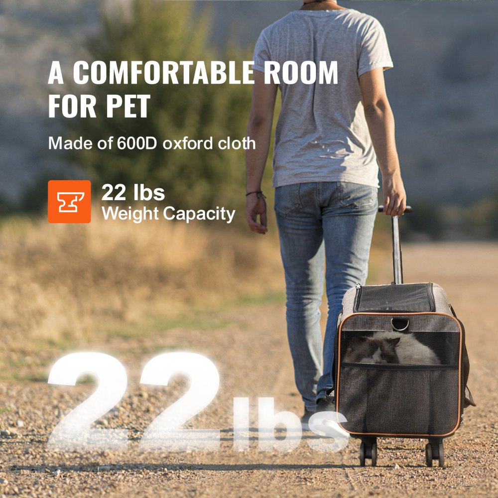 JW-XB21212255 - Rolling Cat Carrier with 360-Degree Wheels for Air Travel