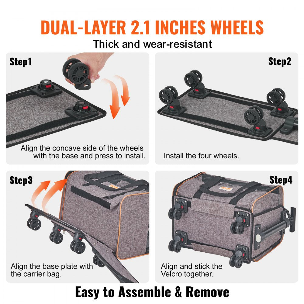 JW-XB21212255 - Rolling Cat Carrier with 360-Degree Wheels for Air Travel