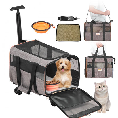 JW-XB21212255 - Rolling Cat Carrier with 360-Degree Wheels for Air Travel