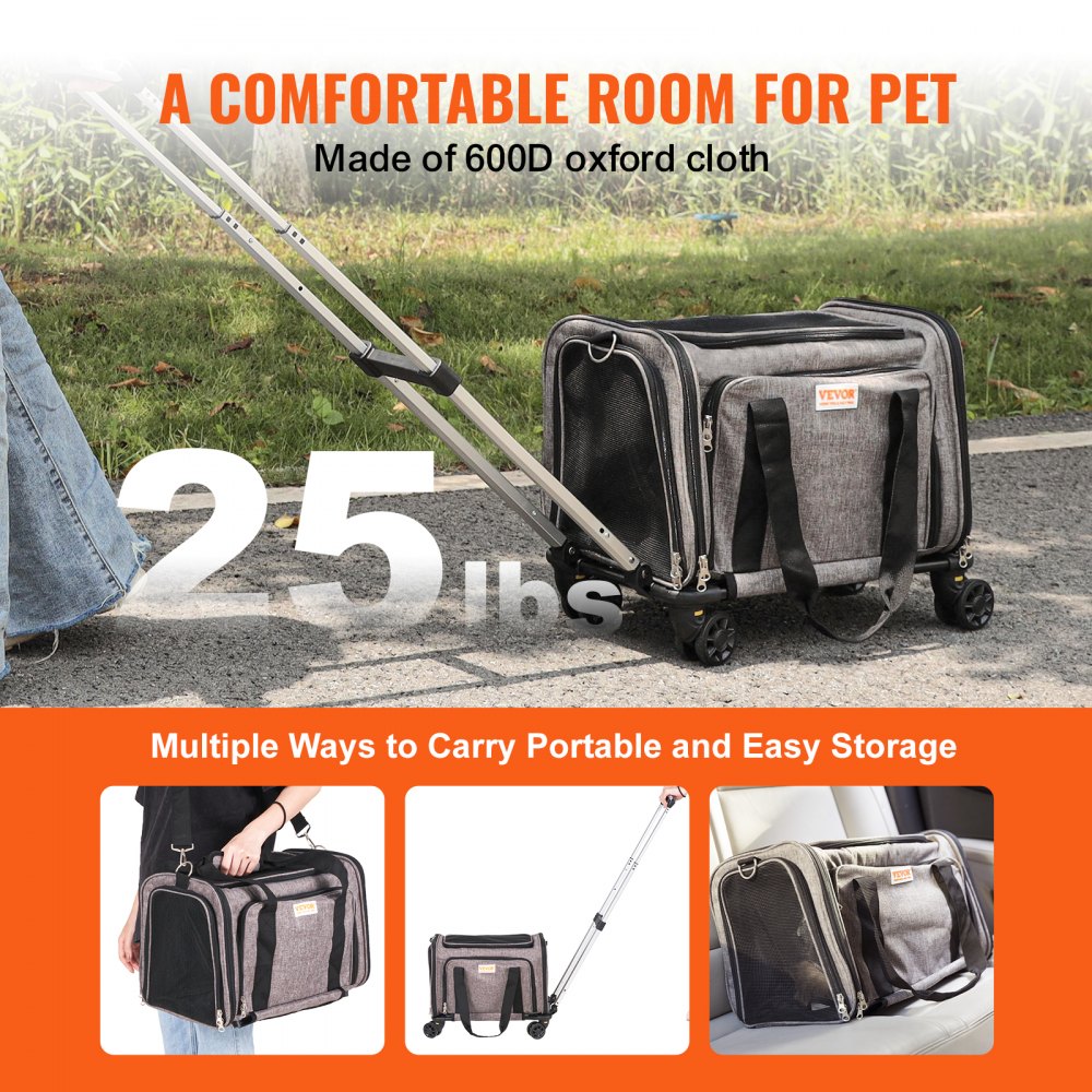 JW-XB21212517(8A04CJ-C3) - Airline Approved 25lbs Rolling Cat Carrier with Wheels