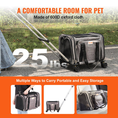 JW-XB21212517(8A04CJ-C3) - Airline Approved 25lbs Rolling Cat Carrier with Wheels