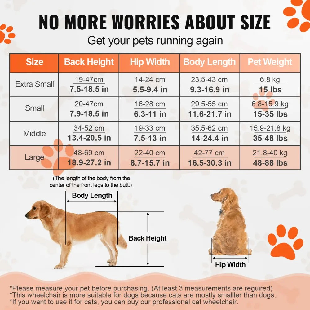 SS2-L - Lightweight Aluminum Dog Wheelchair for 48-88 lbs Pets