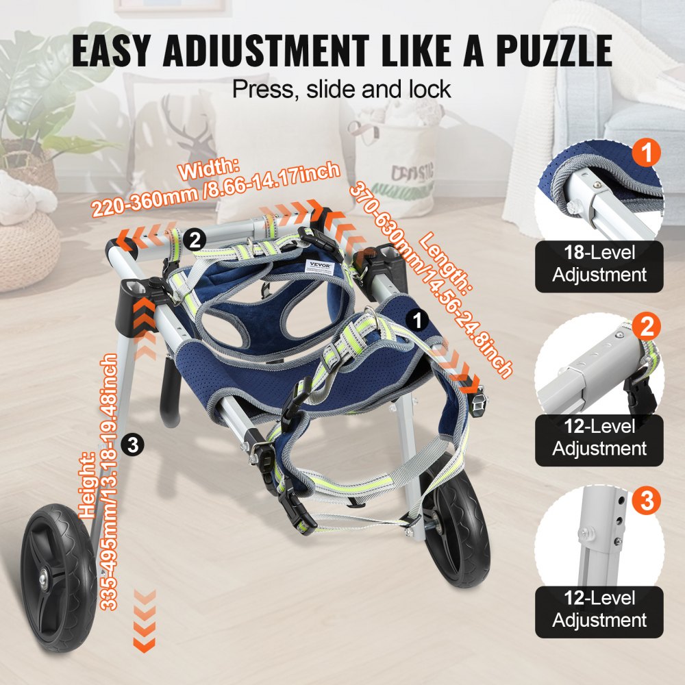 SS2-M - Lightweight Adjustable Dog Wheelchair for Back Legs, 5.5lbs