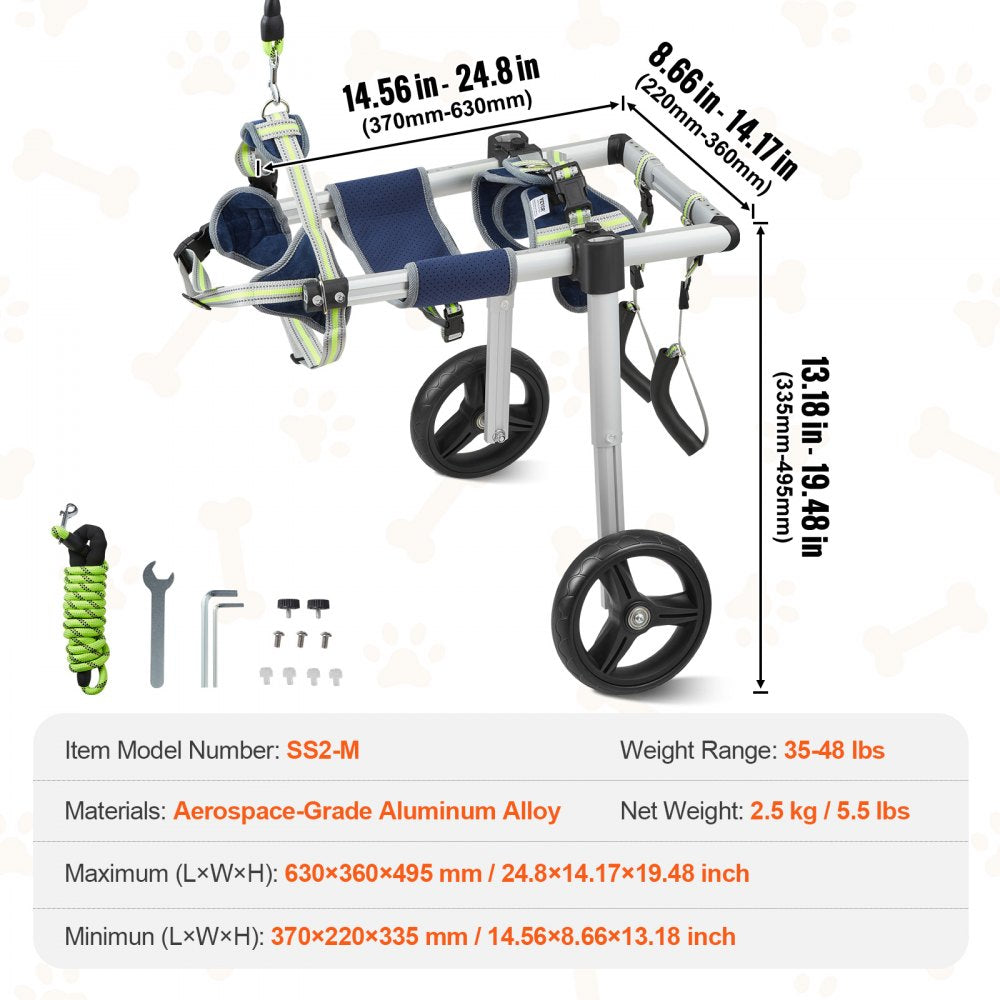SS2-M - Lightweight Adjustable Dog Wheelchair for Back Legs, 5.5lbs