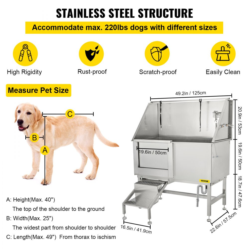 010738317067 - 50 Inch Durable Stainless Steel Dog Grooming Bath Tub