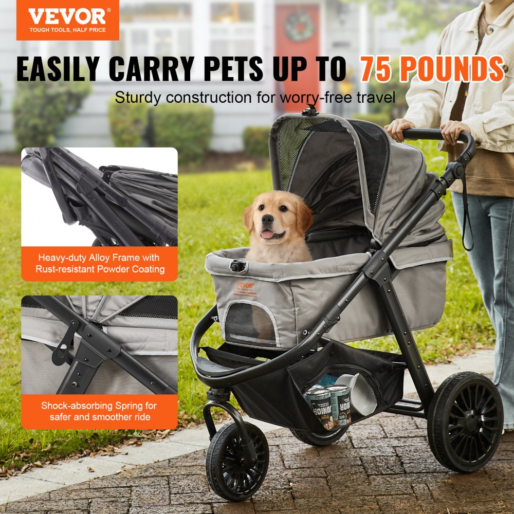 G5 - 75 lbs VEVOR Pet Stroller with 360° Wheels & Adjustable Handle