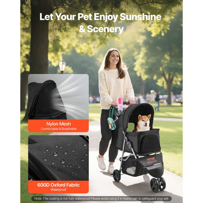 GS301 - Foldable 3-Wheel Pet Stroller with Mesh Windows, Supports 35lbs