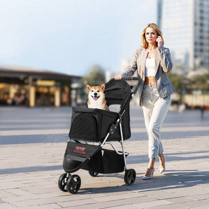 GS301 - Foldable 3-Wheel Pet Stroller with Mesh Windows, Supports 35lbs