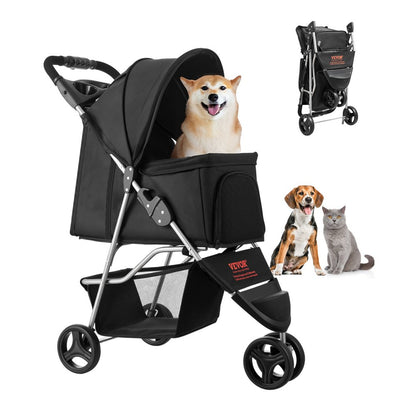 GS301 - Foldable 3-Wheel Pet Stroller with Mesh Windows, Supports 35lbs