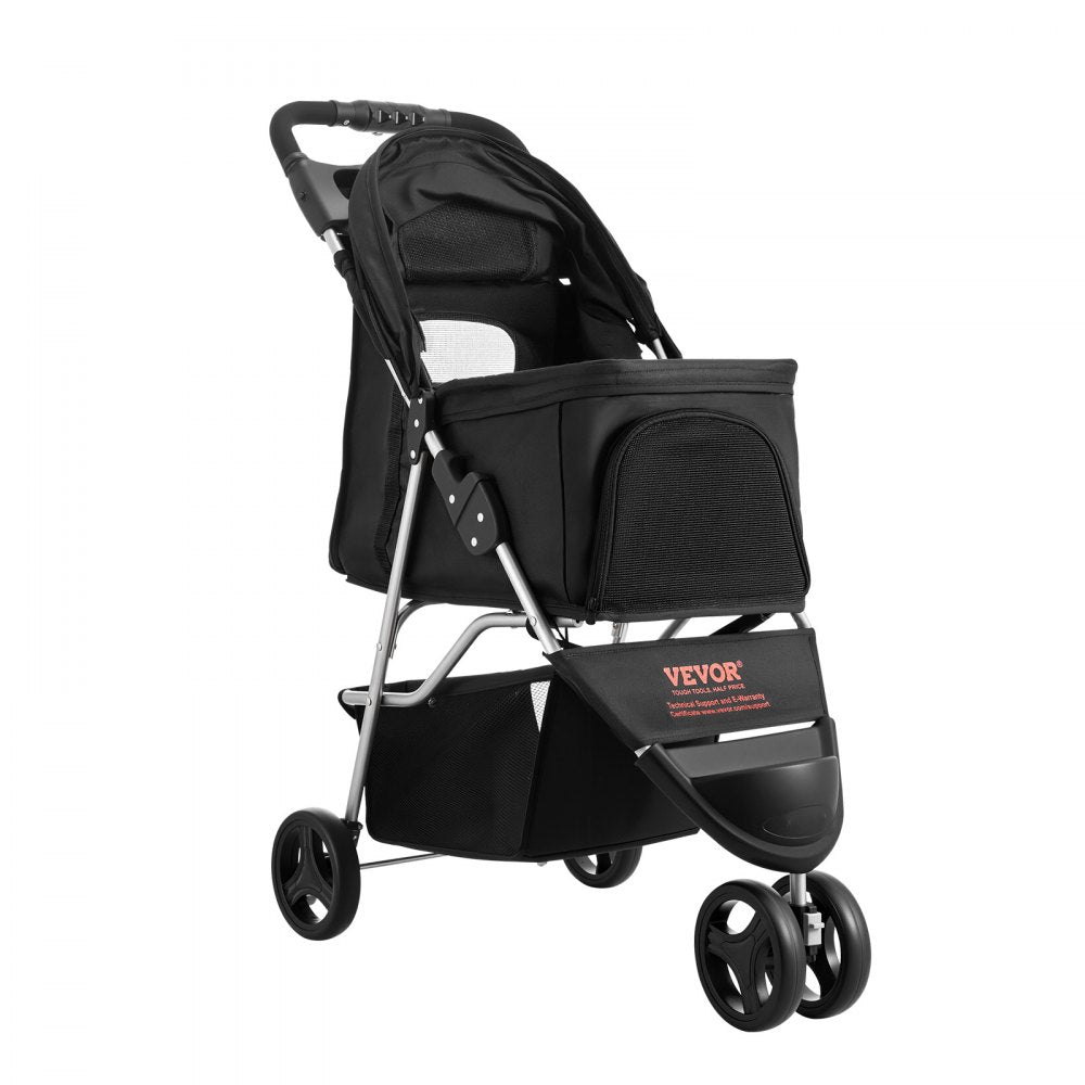 GS301 - Foldable 3-Wheel Pet Stroller with Mesh Windows, Supports 35lbs