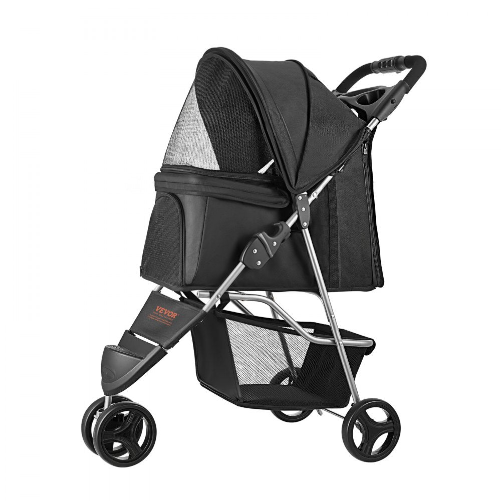 GS301 - Foldable 3-Wheel Pet Stroller with Mesh Windows, Supports 35lbs
