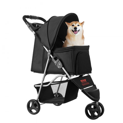 GS301 - Foldable 3-Wheel Pet Stroller with Mesh Windows, Supports 35lbs