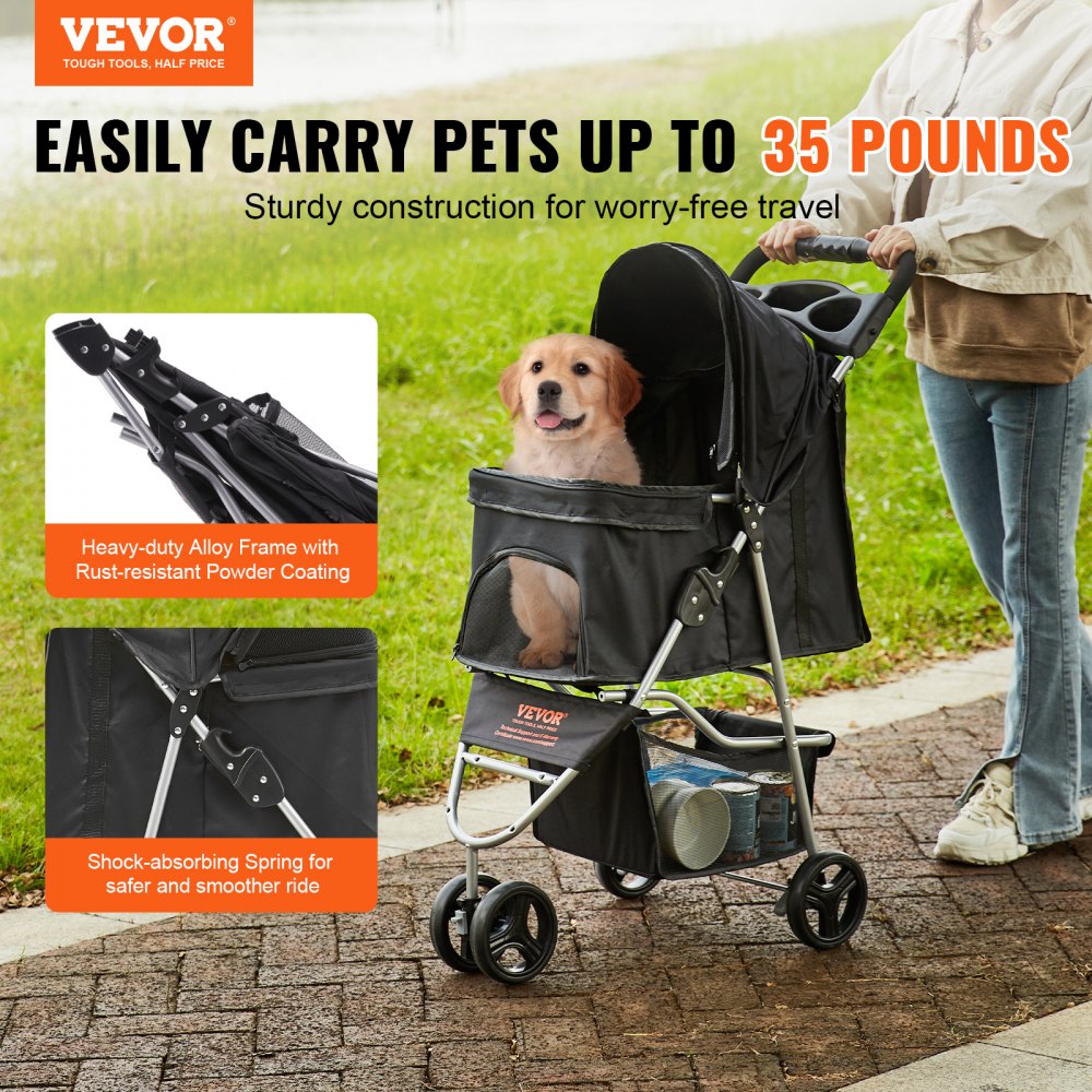 DTC-803 - VEVOR 3-Wheel Pet Stroller for 35 lbs, Stylish & Durable