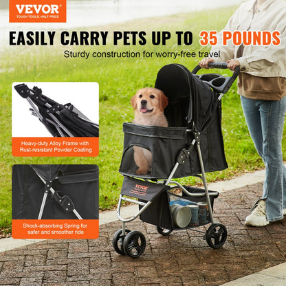 DTC-803 - VEVOR 3-Wheel Pet Stroller for 35 lbs, Stylish & Durable