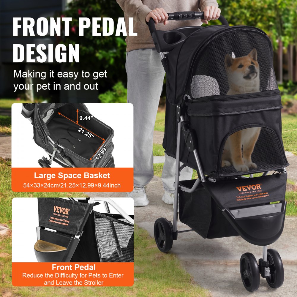 DTC-803 - VEVOR 3-Wheel Pet Stroller for 35 lbs, Stylish & Durable