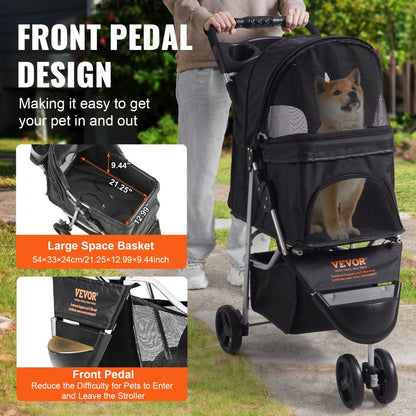 DTC-803 - VEVOR 3-Wheel Pet Stroller for 35 lbs, Stylish & Durable