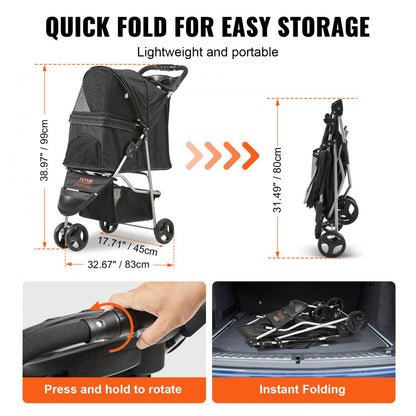 DTC-803 - VEVOR 3-Wheel Pet Stroller for 35 lbs, Stylish & Durable