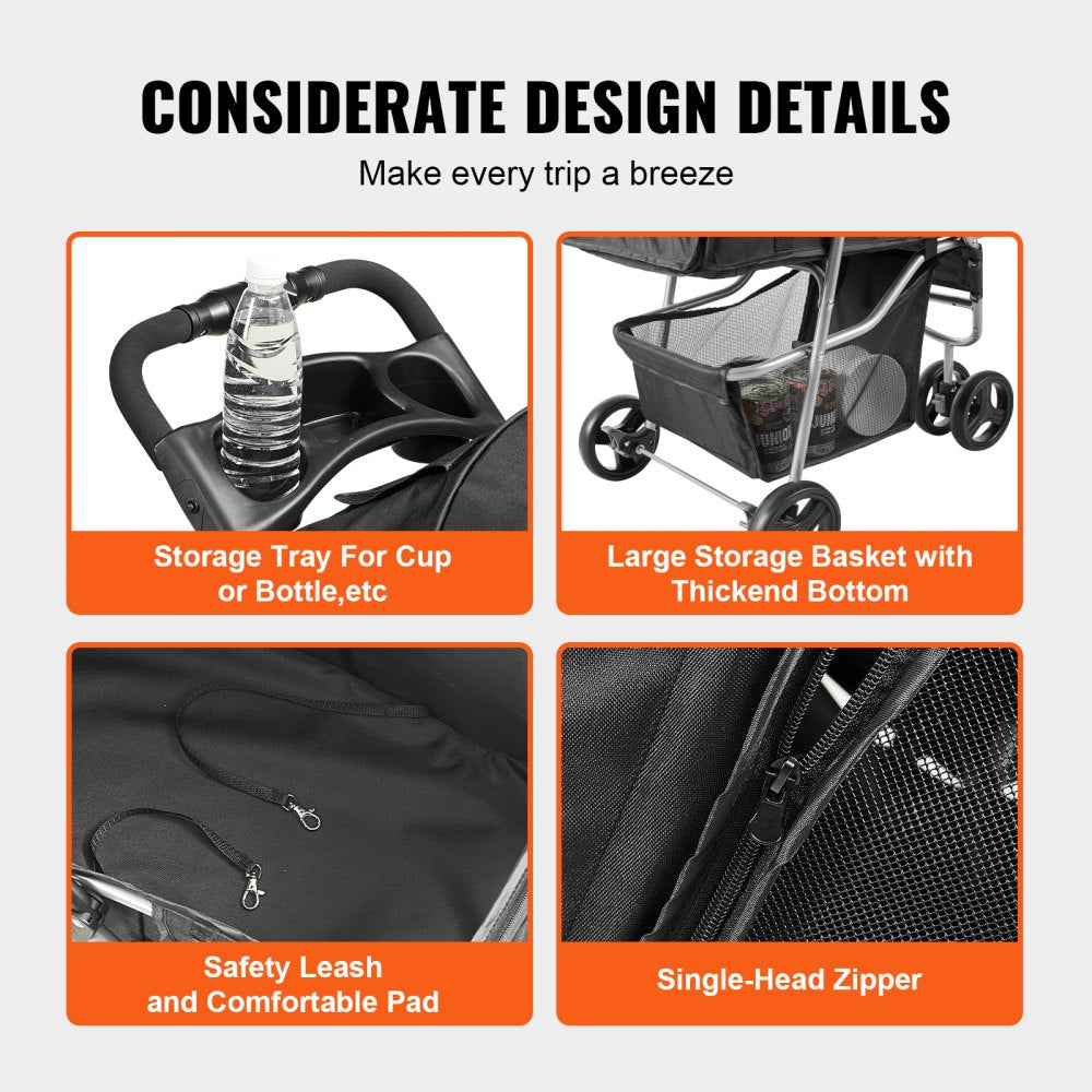 DTC-803 - VEVOR 3-Wheel Pet Stroller for 35 lbs, Stylish & Durable