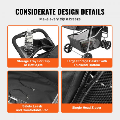 DTC-803 - VEVOR 3-Wheel Pet Stroller for 35 lbs, Stylish & Durable