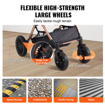 G10A - Stylish 4-Wheel Pet Stroller with Retractable Canopy for 66 lbs Pets