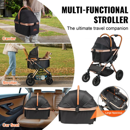 G10A - Stylish 4-Wheel Pet Stroller with Retractable Canopy for 66 lbs Pets