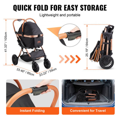 G10A - Stylish 4-Wheel Pet Stroller with Retractable Canopy for 66 lbs Pets
