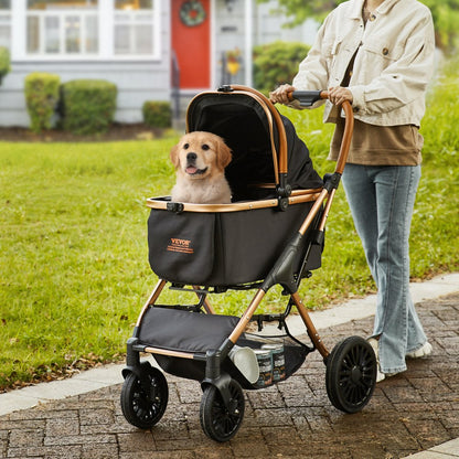 G10A - Stylish 4-Wheel Pet Stroller with Retractable Canopy for 66 lbs Pets