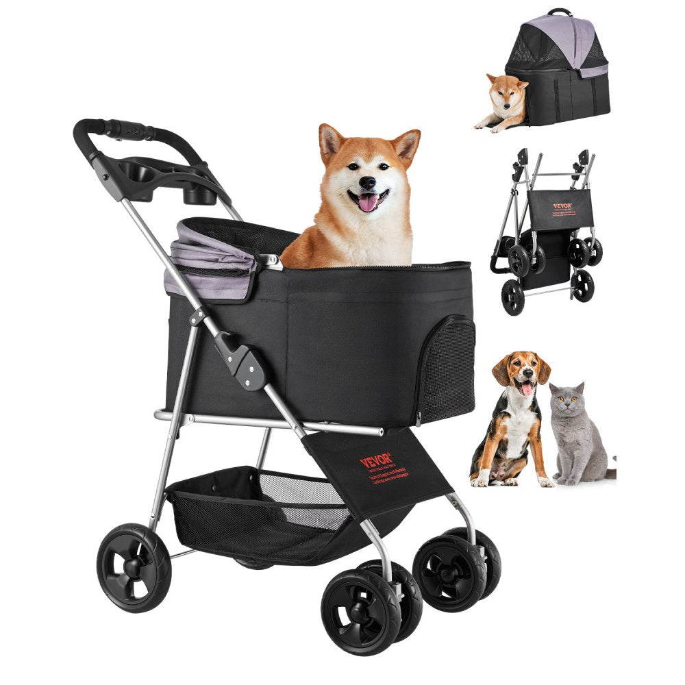 GS302 - 600D Oxford Pet Stroller, 35lbs Capacity, 4 Wheels