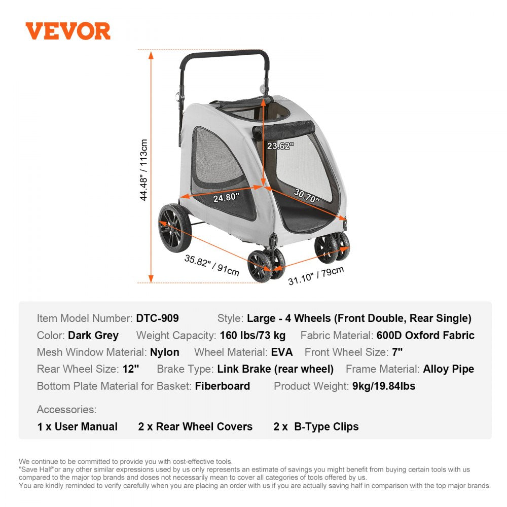 DTC-909 - Durable Pet Stroller with 360° Wheels and Adjustable Handle