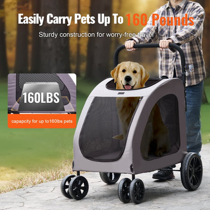 DTC-909 - Durable 4-Wheel Pet Stroller for Safe Travel, 160 lbs Capacity