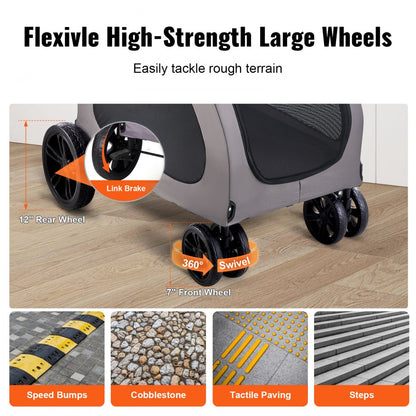 DTC-909 - Durable 4-Wheel Pet Stroller for Safe Travel, 160 lbs Capacity